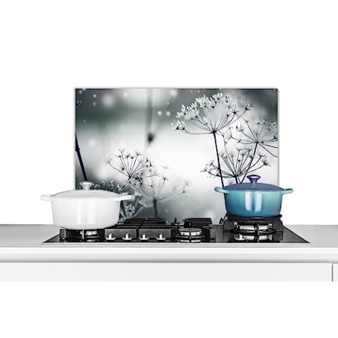 KitchenYeah© Küchenrückwand Platte Spritzschutz Küche Deko Aluminium Platte Wandschutz Küchen Zubehör WandverkleidungBlumen - Natur - Schwarz und weiß - Fotografie - 70x50 cm