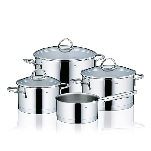 kela Topfset Induktion 4teilig CAILIN, Kochtopf Set mit Glasdeckel, Edelstahl 18/10, unbeschichtet, glänzend