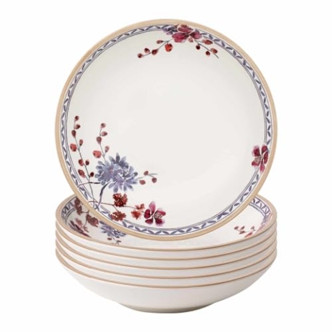 Villeroy & Boch Artesano Provençal Lavendel Pastaschalen 6er Set, 23,5 cm, Schalen für Nudelgerichte mit stilvollem Lavendel-Dekor, Premium Porzellan, Spülmaschinenfest, Bunt
