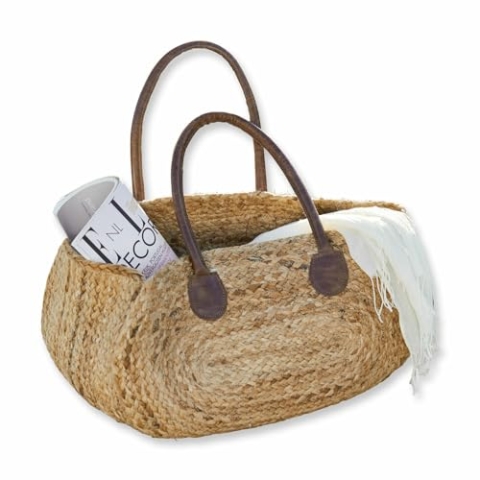 Loberon Tasche Gravesend, Robust, Langlebig & Nachhaltig, für Shopping, Strand & Co., Urlaubsfeeling, Korbtasche, Accessoire, Jute, Büffelleder, braun