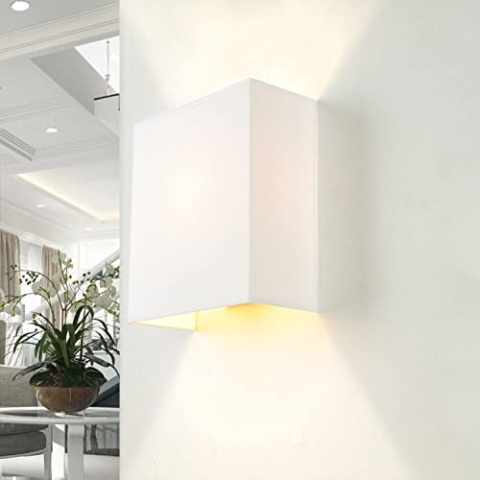 Wandleuchte Stoff Weiß für Wohnzimmer Schlafzimmer T:10 cm E27 max. 60 W Up & Down blendarm eckig wohnliche Loft Wandlampe Flur ALICE