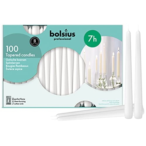 Bolsius Spitzkerze 103400335502, 25,4 cm, weiß, 100 Stück