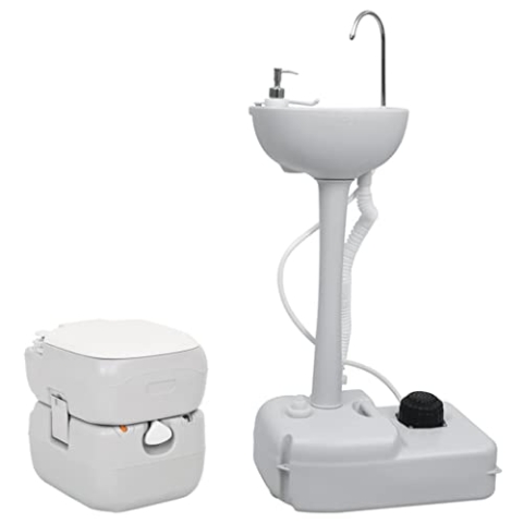 vidaXL Tragbare Camping Toilette, Campingklo mit Waschbecken, Camping WC mit Handwaschbecken, Reise Toilette Campingtoilette Set Mobile Toilette