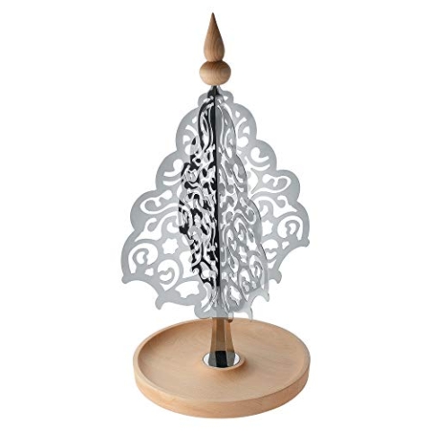 Alessi Dressed for X-Mas Weihnachtsdekoration aus Edelstahl 18/10 und Buchenholz, Silver, 27 x 48 x 27 cm