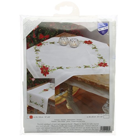 VERVACO Stickpackung Kreuzstich Set Vorgedruckt Tischläufer Weihnachtsstern Stickdecken Vorgezeichnet DIY Basteln Erwachsene Kreativ Stickläufer zum Selbersticken 40 x 100 cm Stickset