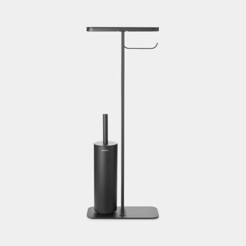 Brabantia - Mindset Toilettenbutler - Ablage, Toilettenpapierhalter & hygienische Toilettenbürste - Korrosionsbeständiger Stahl - Stabiler & Rutschfester Boden - Infinite Grey - 75,5 x 12,5 x 29 cm