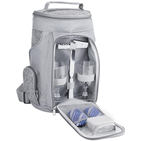 BRUBAKER Kühltasche für 2 Flaschen Wein und Champagner bis 1,5 l, gepolsterte Weinkühltasche - Picknicktasche isoliert, Thermotasche - tragbar mit Henkel in Grau