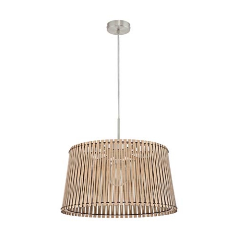 EGLO Pendelleuchte Sendero, Hängelampe Boho, Hängeleuchte aus Stahl in Nickel-Matt, Holz in Ahorn, Esstischlampe Natur, Wohnzimmerlampe hängend mit E27 Fassung, Ø 45 cm