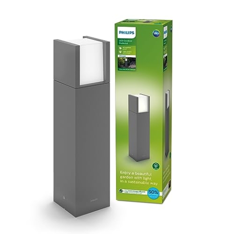 Philips Arbour Sockelleuchten für den Außenbereich, 3,8 W, 3000 K, warmweiß, wasserfest, anthrazit, IP44 wetterfest, Ultra Effizient (Eel A)