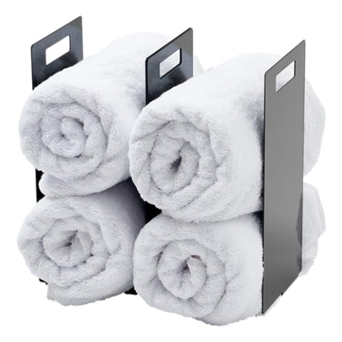 Yamazaki 4317 Tower Towel Organizers (Set of 2), Black, Steel, 14.5 x 14.5 x 30 cm