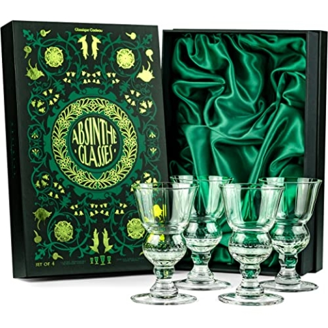 Kristall Absinth, Sambuca, Raki, Pastis, Ouzo Gläser | 4er Set | 200 ml Pontarlier Stil Gläser mit Bubble Reservoir für den Perfekten Louche Effekt | Spülmaschinenfest Bleifreies Pressglas
