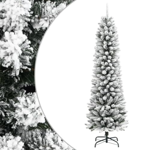 vidaXL Künstlicher Weihnachtsbaum Schlank mit Schnee 210 cm PVC & PE, künstlicher Weihnachtsbaum, Weihnachtsdekoration, Weihnachtsschmuck