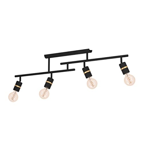 EGLO Deckenstrahler Lurone, 4-flammige Deckenlampe mit schwenkbaren Spots, Deckenleuchte aus Metall in Schwarz und Messing, Deckenspot mit E27 Fassung