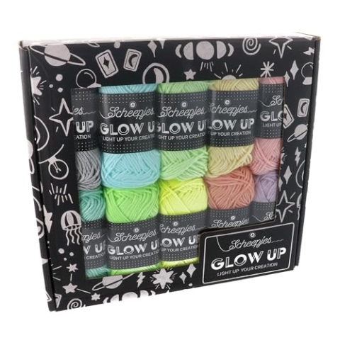 Scheepjes Glow Up Fingering Weight Garn, Polyester, für Strick- oder Häkelprojekte, mehrfarbig, 10 x 25 g