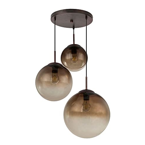 Globo Hänge Leuchte 3 Kugeln braun Glas Wohn Ess Zimmer Beleuchtung Lampe Strahler 15865-3, medium