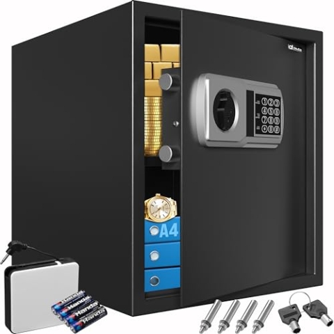 DEUBA® XXL elektr. Tresor 35x40x40cm 4mm Türstärke Doppelstahlbolzen Innenbeleuchtung inkl. Montagematerial Safe Möbeltresor Dokumententresor Schwarz