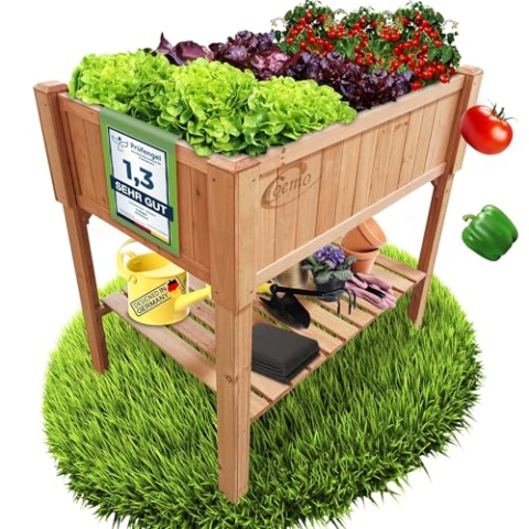 Coemo Hochbeet Holz 120 x 40 x 90 cm mit Ablageboden Frühbeet Pflanztrog Bausatz für Gemüse, Kräuter im Garten, Terrasse und Balkon Deko -auch als Sichtschutz nutzbar