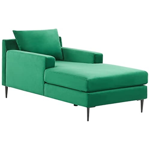 Beliani Moderne Chaiselongue Samtstoff grün mit Armlehnen und Kissen Gueret