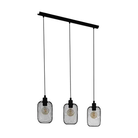 EGLO Pendelleuchte Wrington, 3 flammige Hängelampe Vintage, Industrial, Retro, Hängeleuchte aus Stahl, Esstischlampe, Wohnzimmerlampe hängend in Schwarz, E27 Fassung, L 74 cm