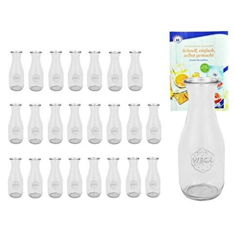 MamboCat 24er Set Weck Gläser 530ml 1/2 Liter Saftflasche inkl. Gelierzauber Rezeptheft I Original Weck Glasflasche I Einweckflaschen für Säfte Saucen Öle UVM I Weck Flaschen ohne Deckel
