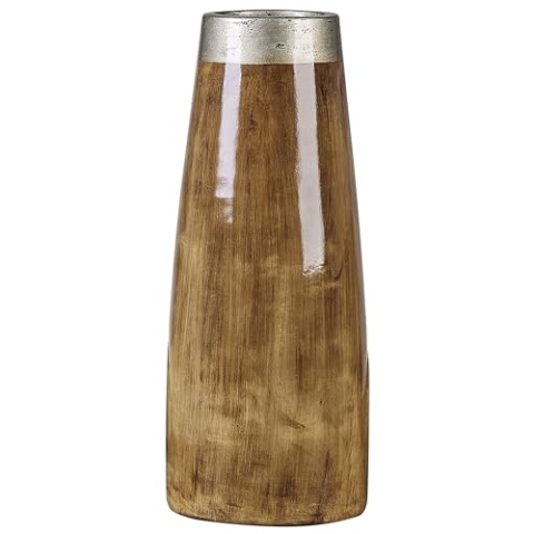 Beliani Moderne Vase aus Terrakotte 50 cm in dunklem Holzfarbton Cyrene