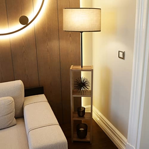 lux.pro Stehleuchte Redditch Standlampe 1 x E27 Stehleuchte für Wohnzimmer Schlafzimmer mit 3 Ablagen Beige
