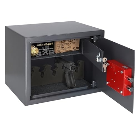Brihard Pistol and Ammunition XL tresor mit Schlüsselschloss und abschließbarem Innenfach - 30x38x30cm - 30L Kapazität - Dickwandiger Tresor für die Sicherheit Ihres Zuhauses oder Autos
