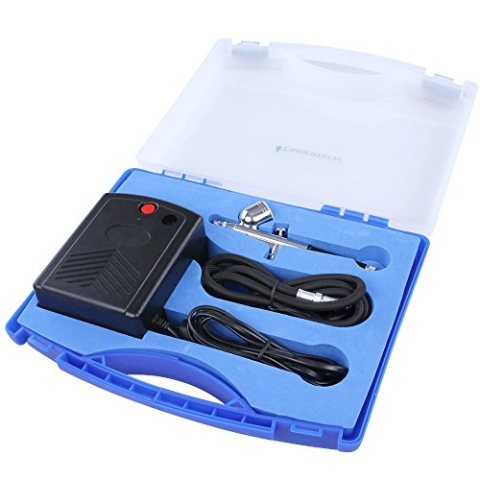 Timbertech Airbrush-Set mit Kompressor 220 V / 50 Hz, Schlauch, Nadeln und Etui