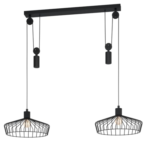EGLO Pendelleuchte Winkworth, 2 flammige Hängelampe Vintage, Industrial, Retro, Hängeleuchte aus Stahl in Schwarz, Esstischlampe, Wohnzimmerlampe hängend mit E27 Fassung