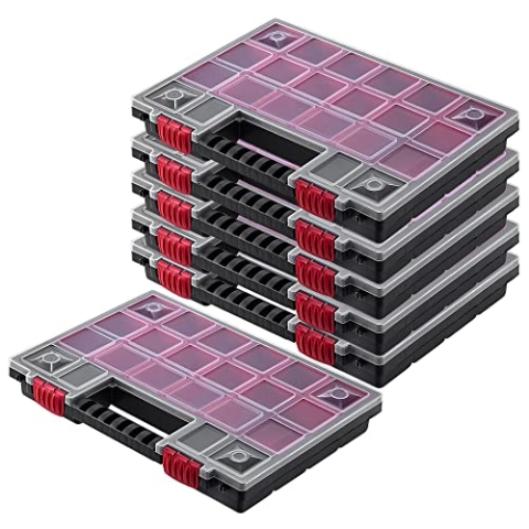 KADAX Organizer, Werkzeugkasten aus Kunststoff, Kleinteilmagazin mit transparentem Deckel, Kleinteilemagazin in verschiedenen Größen, Sortimentskasten (34x25cm / 6 Stück)