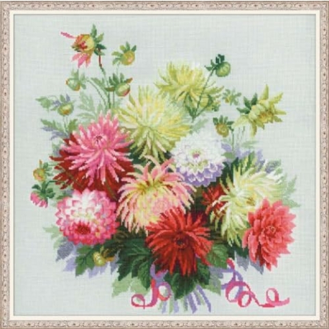Riolis Kreuzstich-Set, Motiv Dahlien, Grau