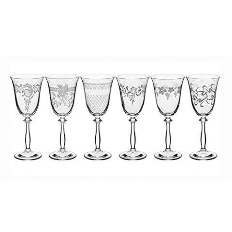 Bohemia Kristall Gläser - Royal - 6 er Set- mit verschieden Ornamenten (Weißweingläser 6 x 250 ml)
