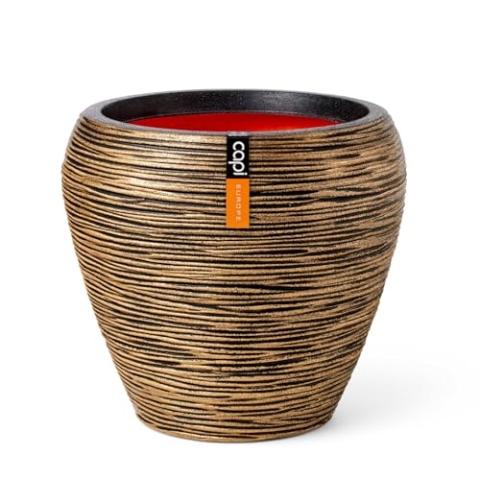 Capi Europe - Gefäß konisch rund Rib NL - 42x38 - Gold - Öffnung Ø31 - Blumentopf für den Innen- und Außeneinsatz - Bruchsicher - 100% recycelbar - KBGR362
