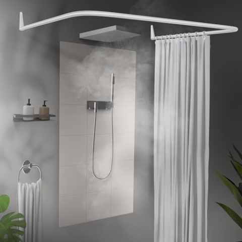 Erica Winkelstange Dusche 85x95x85 cm, Winkelstange, Duschvorhangstange ohne Bohren, Weiß Pulverbeschichteter Stahl, 100% Rostfrei