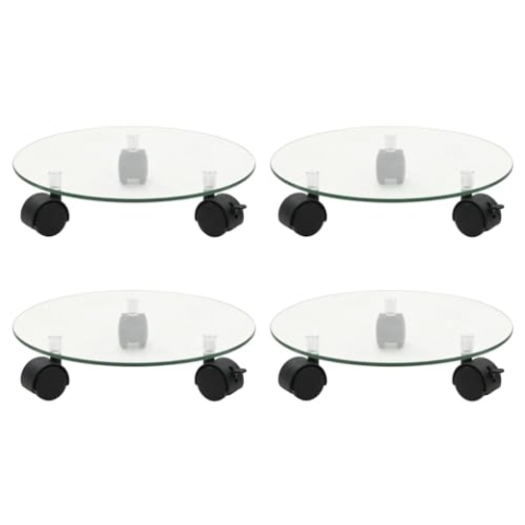 vidaXL Pflanzenroller 4 STK. 28 cm Hartglas Rund, Rolluntersetzer Pflanzen, Blumenroller, Blumentopf Rolluntersetzer, Rolluntersetzer Blumen