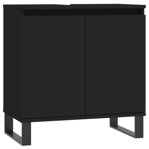vidaXL Badezimmerschrank, Waschbeckenunterschrank mit viel Stauraum, Badschrank mit Eisenbeinen, Bad Unterschrank Waschbeckenschrank Badmöbel, Schwarz Holzwerkstoff