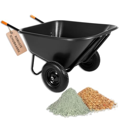 Schubkarre Vollgummi mit 2 Rädern - 160kg Tragkraft - 300 Liter Zweirad-Schubkarre Gartenschubkarre, Mistkarre - Schiebetruhe von SPRINGOS