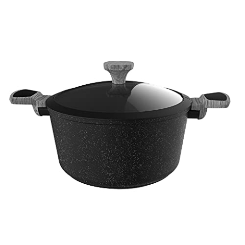 Cecotec Topf Polka Exclusive 28 Pot Wood&Rock. Durchmesser 28 cm, Kaltgriff aus Bakelit, Geschmiedetes Aluminium, Antihaftbeschichtung Teflon, Spülmaschinenfest und geeignet für alle Arten von Herden