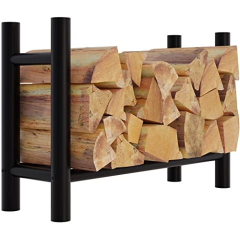 CLP Kaminholzregal Medya I Robuster Kaminholzständer Schwarz Metall I In 5 Größen Verfügbar I Stapelhilfe Für Brennholz, Größe:30x80x60 cm, Form:rund