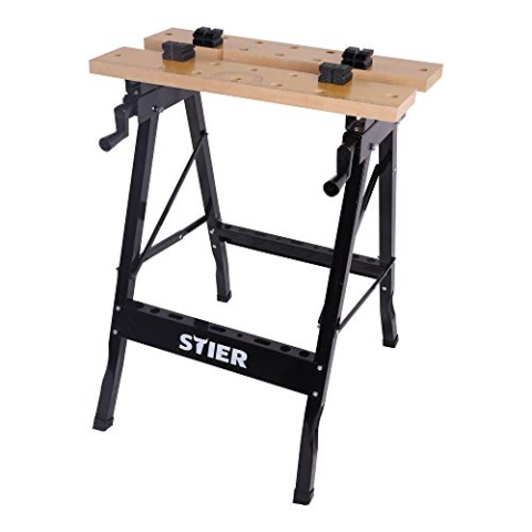 STIER Werkbank, mit Spannbacken, mobiler Arbeitstisch, klappbar, Spanntisch, platzsparend, aufgedruckte Mess- und Winkelskala,Tragkraft 150 kg