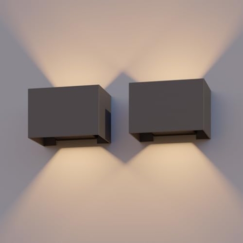 CALEX LED Rechteck Wandleuchte, 2er Set, Außenlampe Anthrazit, LED Up & Down Leuchten für drinnen und draußen, 7W Warmweiß Licht mit einstellbarer Lichtstrahl