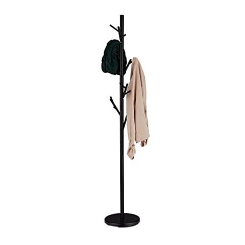 Relaxdays, schwarz Garderobenständer, Metall, 12 Haken, HxD: 176 x 30 cm, Kleiderständer Baumform, Jackenständer stabil, Eisen