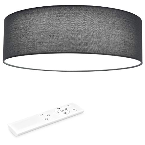 Navaris LED Deckenleuchte 40 cm Rund - Design Stoff Bezug Grau/Dunkelgrau - Deckenlampe LED Licht Dimmbar mit Farbtemperaturwechsel und Fernbedienung - max 22 Watt 970 Lumen
