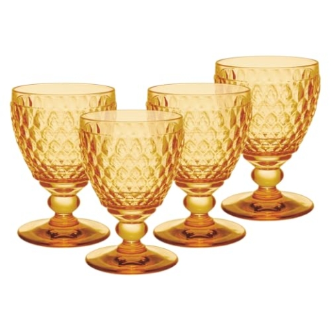 Villeroy & Boch Boston Saffron Weißweingläser 4er Set, 230 ml, Farbige Weingläser mit Facettenmuster, Kristallglas für Weißwein, Spülmaschinengeeignet, Gelb