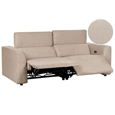 Beliani Stoffsofa 2-Sitzer elektrisch verstellbar mit USB-Anschluss Cord Sandbeige ULVEN