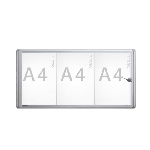 Maul Schaukasten A4 MAULextraslim | Schaukasten Vitrine mit 3x DIN A4 Seiten | Infotafel mit Aluminiumrahmen und Glastür | Platzsparende flache Bauweise | Abschließbar mit Schloss | Aluminium