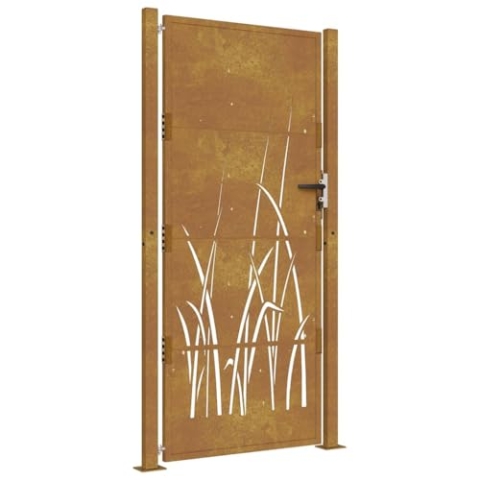 vidaXL Gartentor, Gartentür mit Gras-Design, Abschließbar Hoftor Eingangstor für Garten Terrasse, Tor Zauntor Gartenpforte, 105x180 cm Cortenstahl