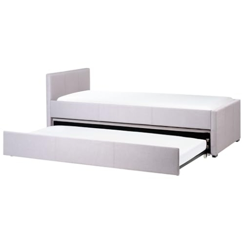 Beliani Tagesbett ausziehbar Stoffbezug Leinenoptik grau Lattenrost 90x200 cm Marmande
