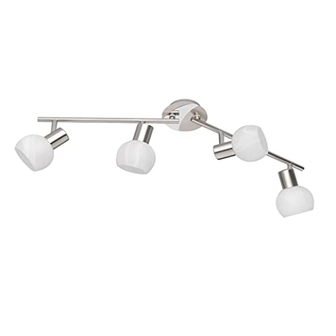 Reality Leuchten Spotbalken Antibes R80174007, Metall Nickel matt/Chrom, Glas alabasterfarib weiß, exkl. 4x E14