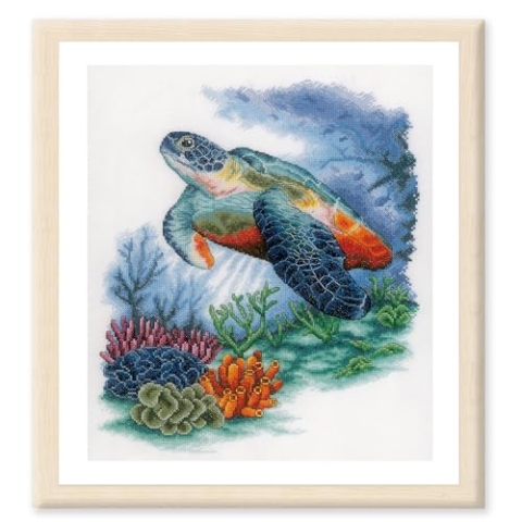 Lanarte Kreuzstich Stickpackungen Gezählter Kreuzstichbilder Set SCHÄTZE DER UNTERWASSERWELT Wanddekoration Handarbeit Set für Erwachsene 33 x 40 cm DIY Deko Bastelset Handwerker Kreative Geschenkset